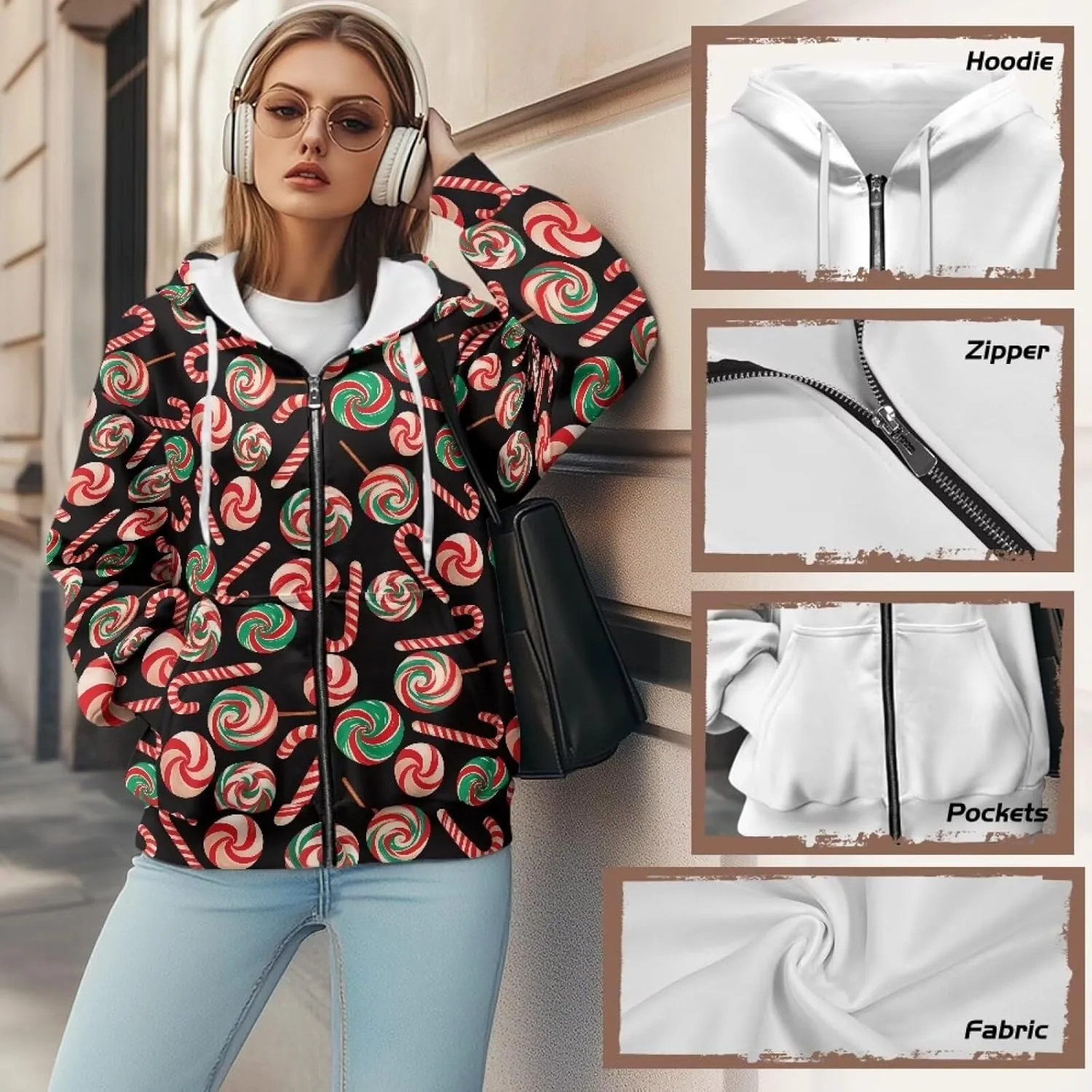 Horeset Women Hoodie Sweatshirt Oversize Pullover Tops with Zipper Long-Sleeve Loose Fitting Outwear