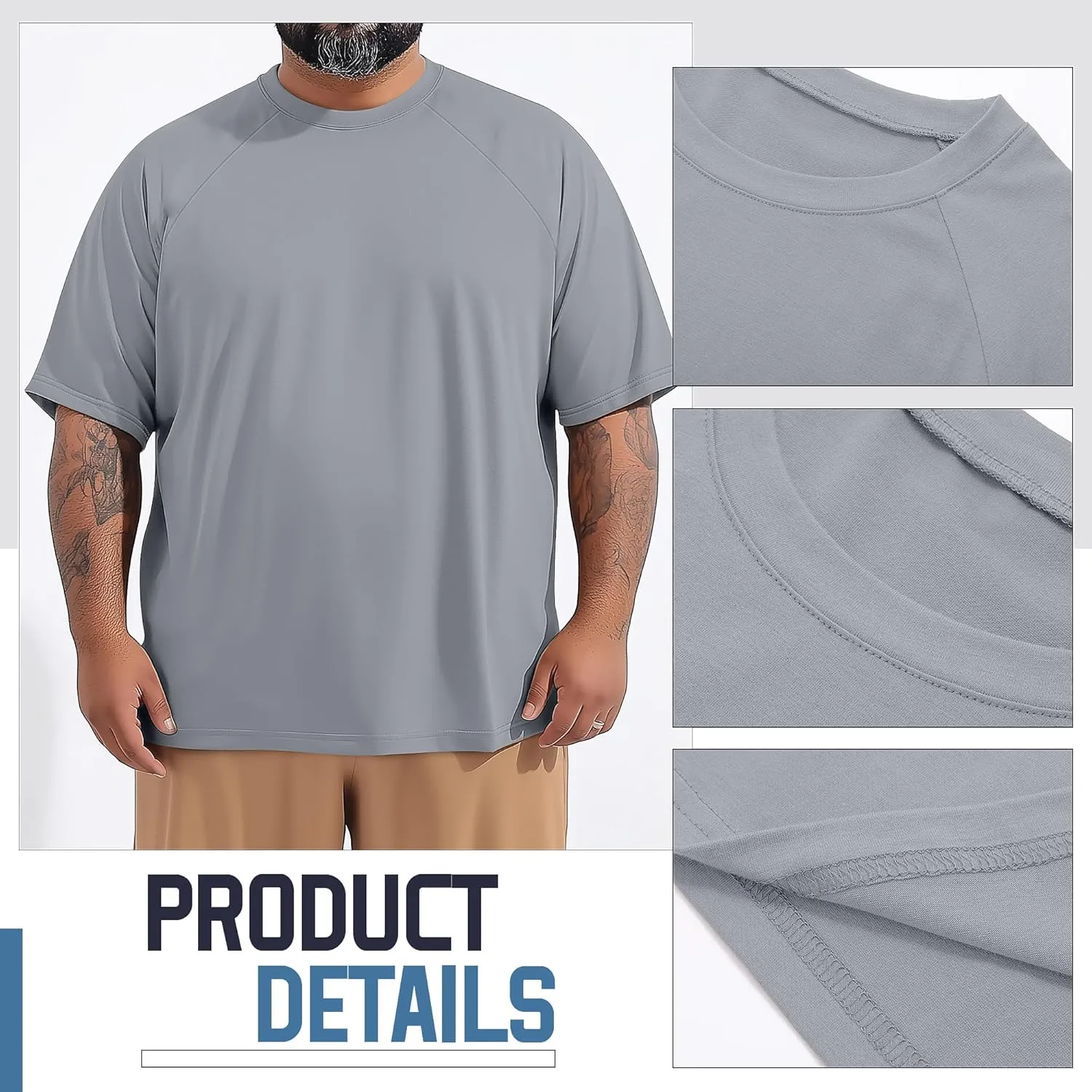 Huukeay 3 Pack Men's Big & Tall Short Sleeve Shirts, Cotton Plus Size Crew Neck Tees Basic Moisture Wicking Summer Solid Tops