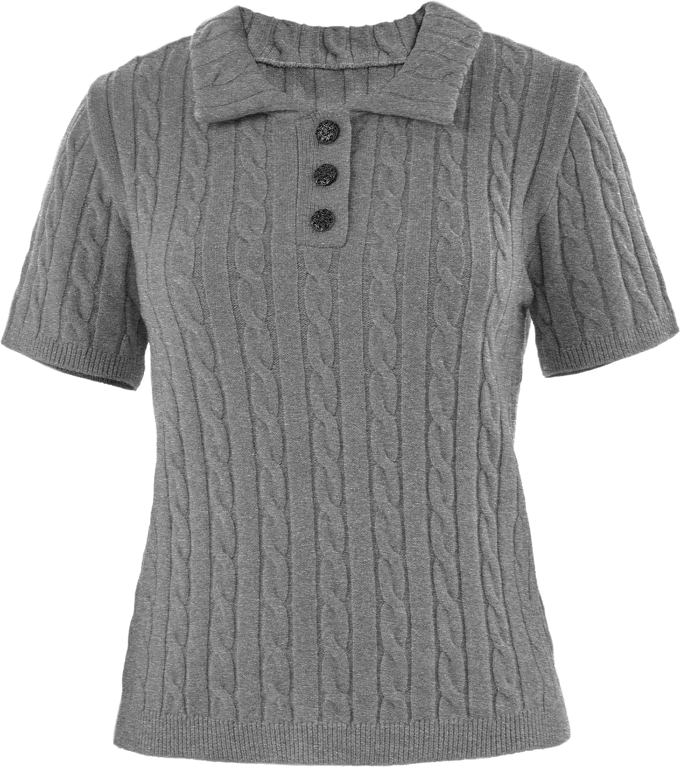 Imily Bela Womens Short Sleeve Sweater Business Casual Polo V Neck Shirts Lightweight Cable Knit Pullover Summer Tops