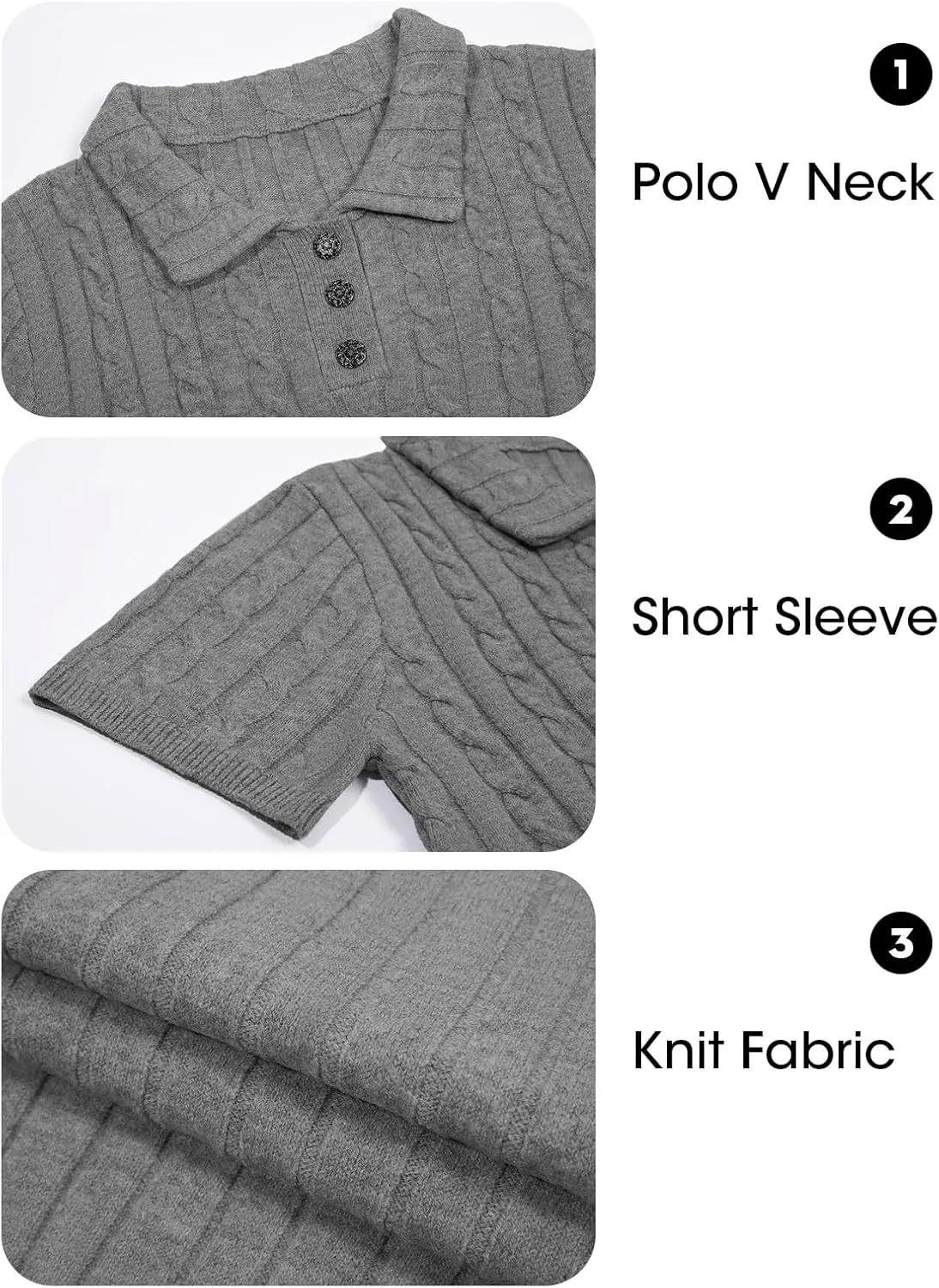 Imily Bela Womens Short Sleeve Sweater Business Casual Polo V Neck Shirts Lightweight Cable Knit Pullover Summer Tops