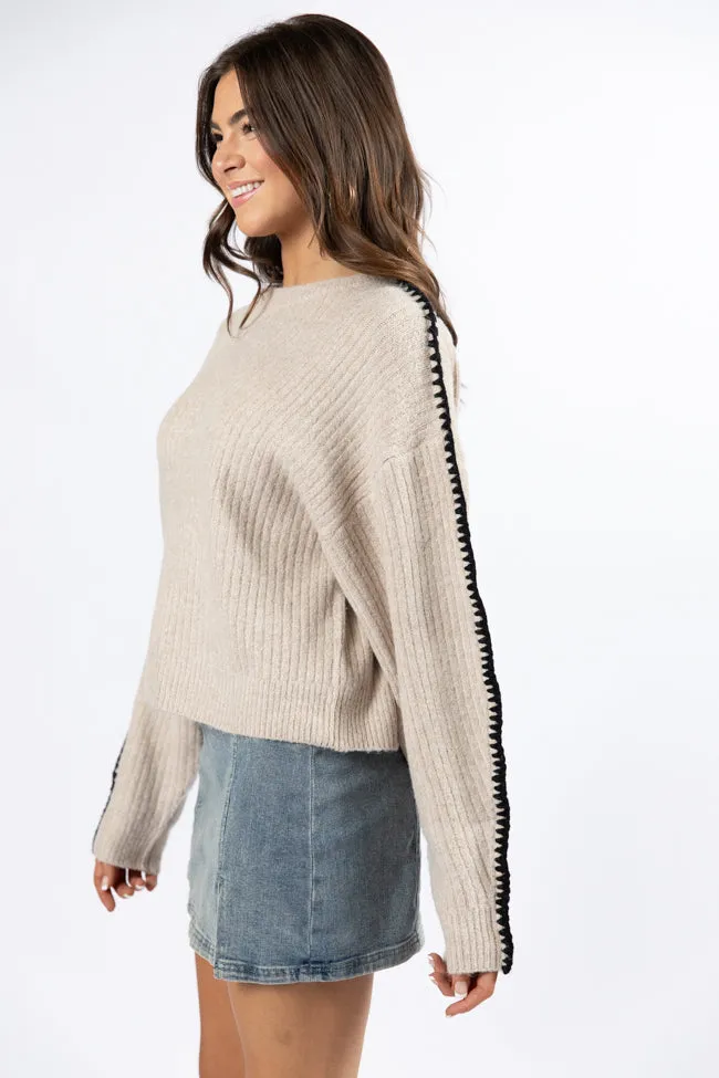 In and Out Taupe and Black Contrast Stitch Sweater FINAL SALE