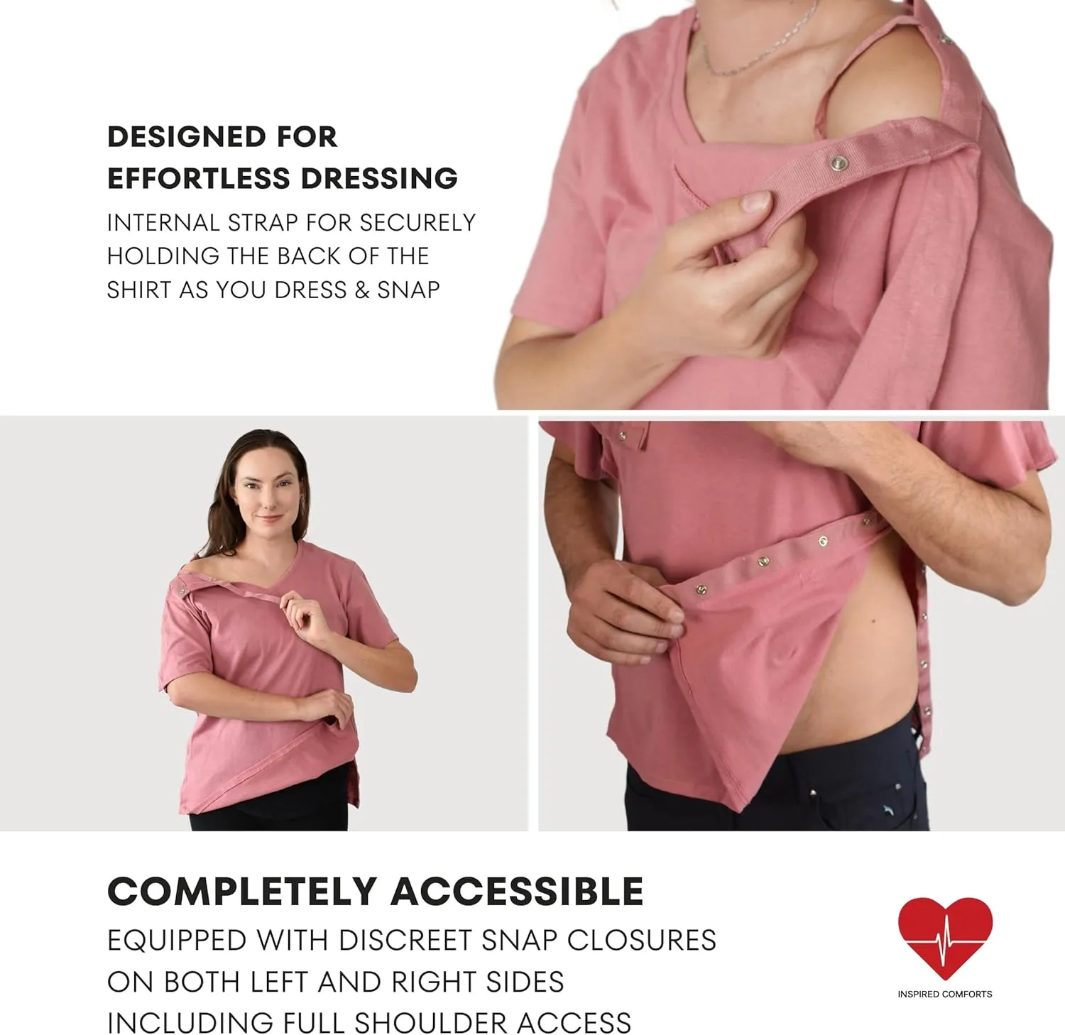 Inspired Comforts Unisex Post Surgery & Rehab V Neck Dual Access Snap Shirt