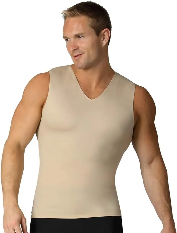Insta Slim Mens Compression Sleeveless V Neck Muscle Shirt- Slimming Body Shaper Undershirt