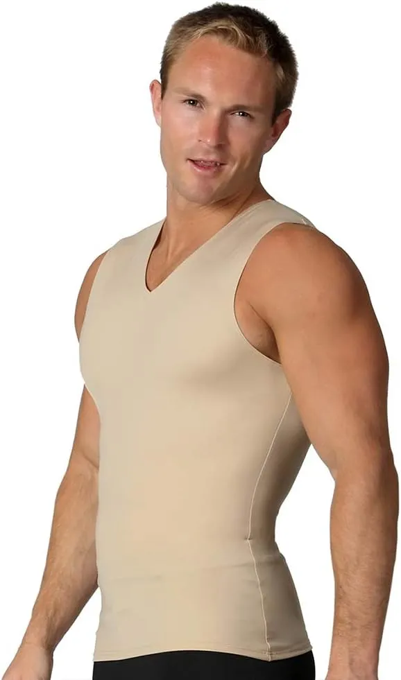 Insta Slim Mens Compression Sleeveless V Neck Muscle Shirt- Slimming Body Shaper Undershirt