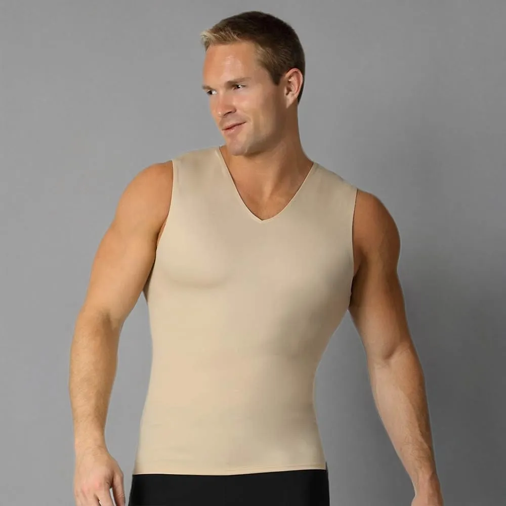 Insta Slim Mens Compression Sleeveless V Neck Muscle Shirt- Slimming Body Shaper Undershirt