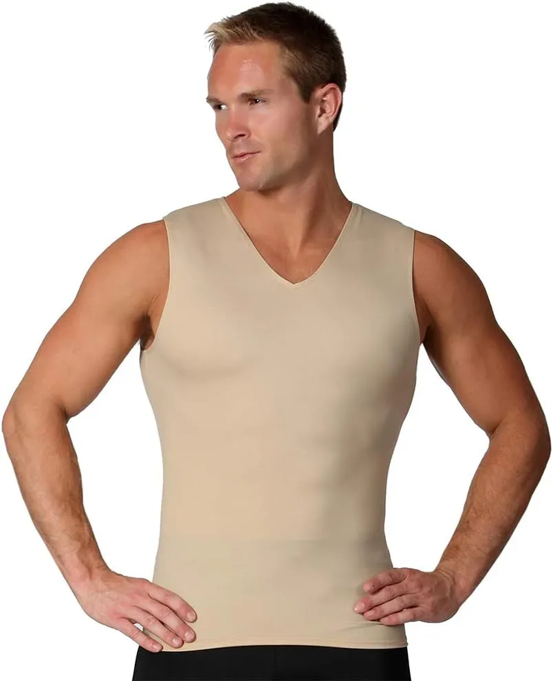 Insta Slim Mens Compression Sleeveless V Neck Muscle Shirt- Slimming Body Shaper Undershirt