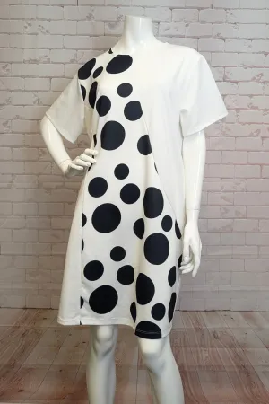 IVORY BLACK SS DRESS WITH DOTS