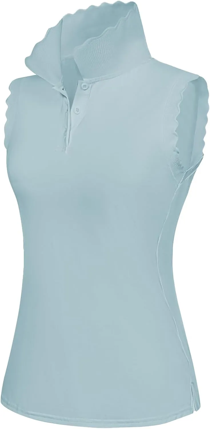JACK SMITH Women Sleeveless Golf Polo Shirt Button Scalloped Tank Tops Moisture Wicking Tennis Shirts with Split Hem