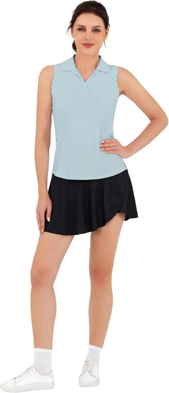 JACK SMITH Women Sleeveless Golf Polo Shirt Button Scalloped Tank Tops Moisture Wicking Tennis Shirts with Split Hem