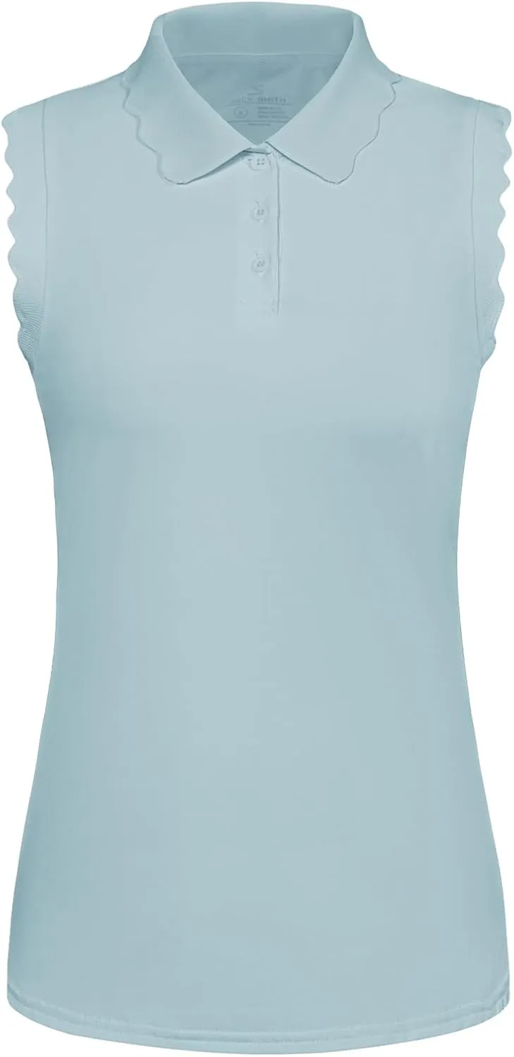 JACK SMITH Women Sleeveless Golf Polo Shirt Button Scalloped Tank Tops Moisture Wicking Tennis Shirts with Split Hem