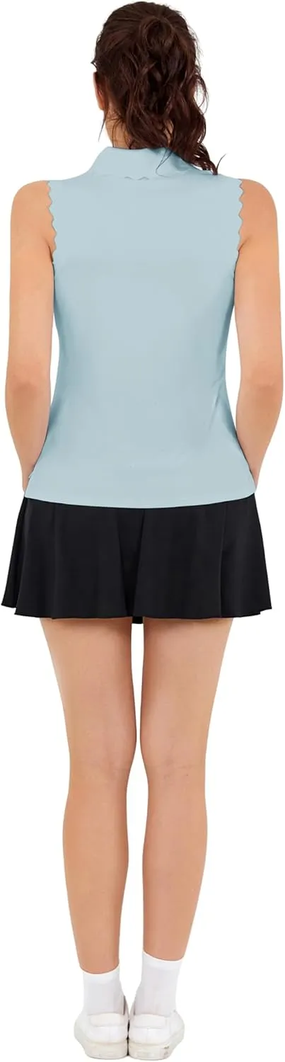 JACK SMITH Women Sleeveless Golf Polo Shirt Button Scalloped Tank Tops Moisture Wicking Tennis Shirts with Split Hem