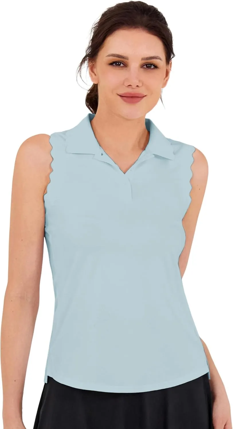 JACK SMITH Women Sleeveless Golf Polo Shirt Button Scalloped Tank Tops Moisture Wicking Tennis Shirts with Split Hem