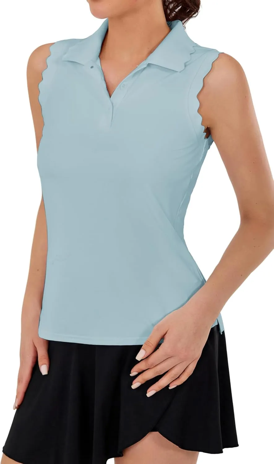 JACK SMITH Women Sleeveless Golf Polo Shirt Button Scalloped Tank Tops Moisture Wicking Tennis Shirts with Split Hem