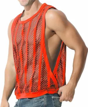 JINSHI Men's Mesh Athletic Tank Top Shirts Sexy Fishnet See Through Sleeveless Vest Male Fitted Muscle Workout Tops Swimwear
