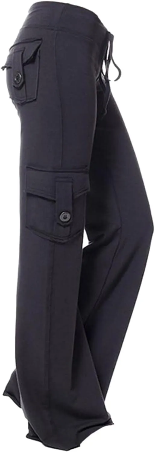jovati Wide Leg Cargo Pants for Women High Waisted Bootcut Yoga Pants with Pockets Casual Plus Size Strethcy Flare Leggings