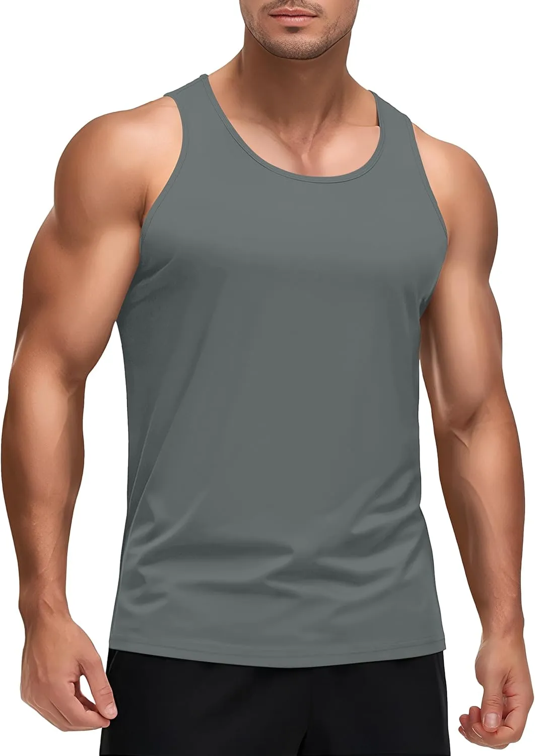 KEFITEVD Men's UPF 50  Tank Top Sleeveless Workout Swim Shirts Quick Dry Muscle Shirt for Bodybuilding Gym Beach