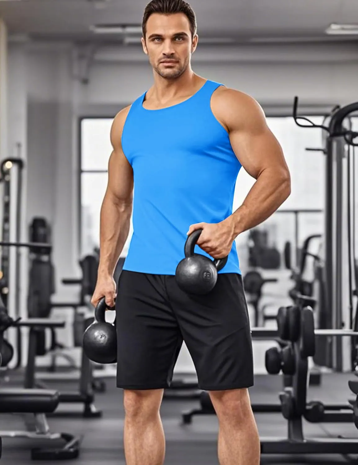 KEFITEVD Men's UPF 50  Tank Top Sleeveless Workout Swim Shirts Quick Dry Muscle Shirt for Bodybuilding Gym Beach