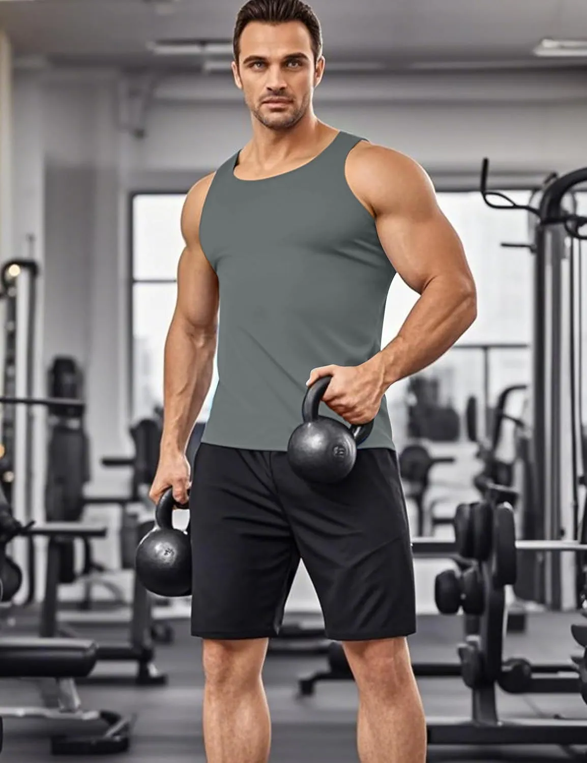 KEFITEVD Men's UPF 50  Tank Top Sleeveless Workout Swim Shirts Quick Dry Muscle Shirt for Bodybuilding Gym Beach