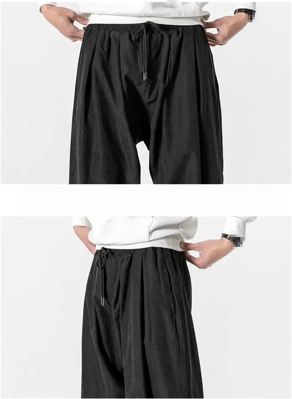 keusyoi Men Summer Korean Style Casual Pants Mens Plus Size Trousers Male Oversized Harem Pants Men Beach Pants