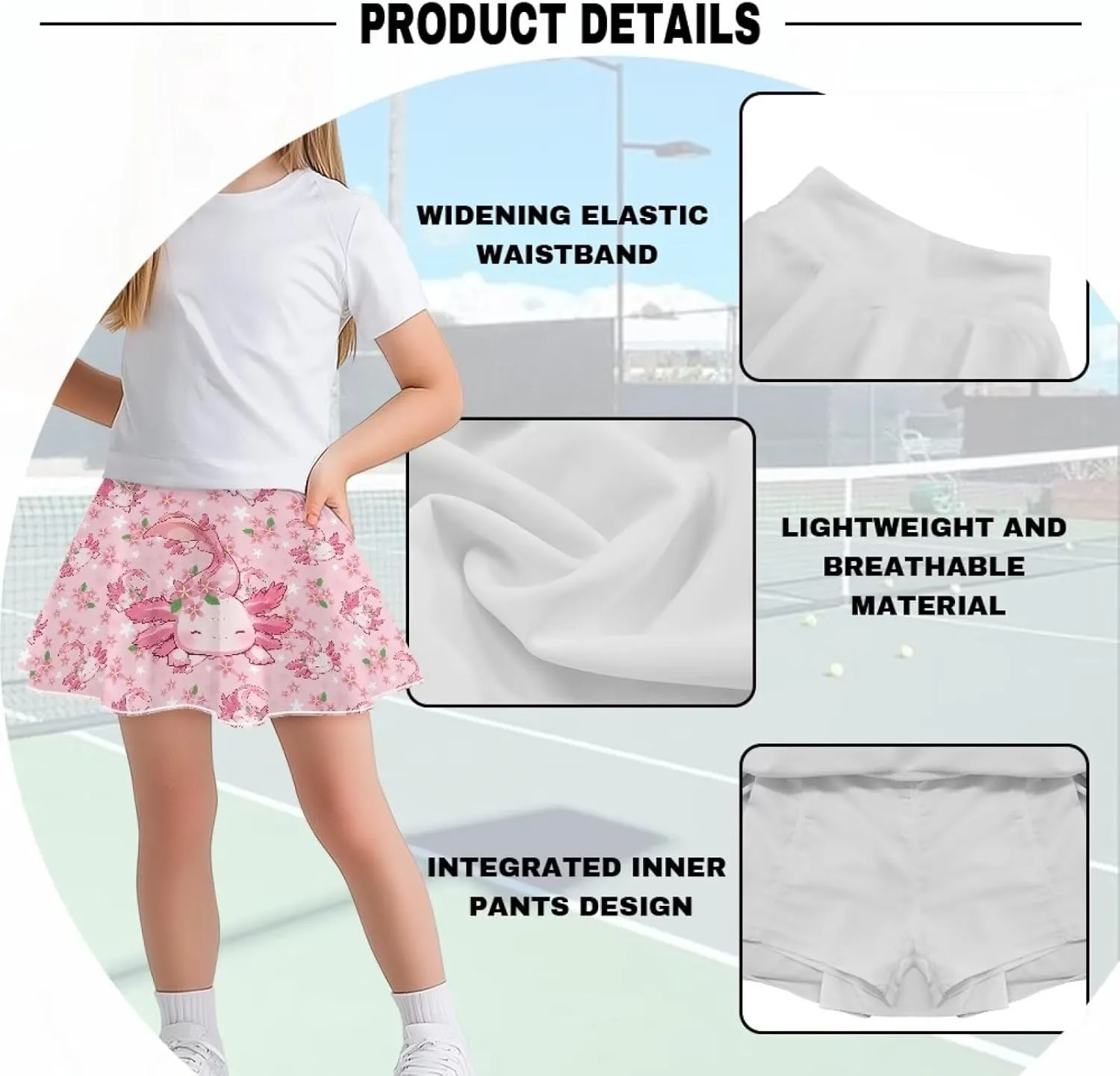 Kids Athletic Skirt with Liner Shorts for Back to School Everyday Casual Outdoor Running Machine Washable
