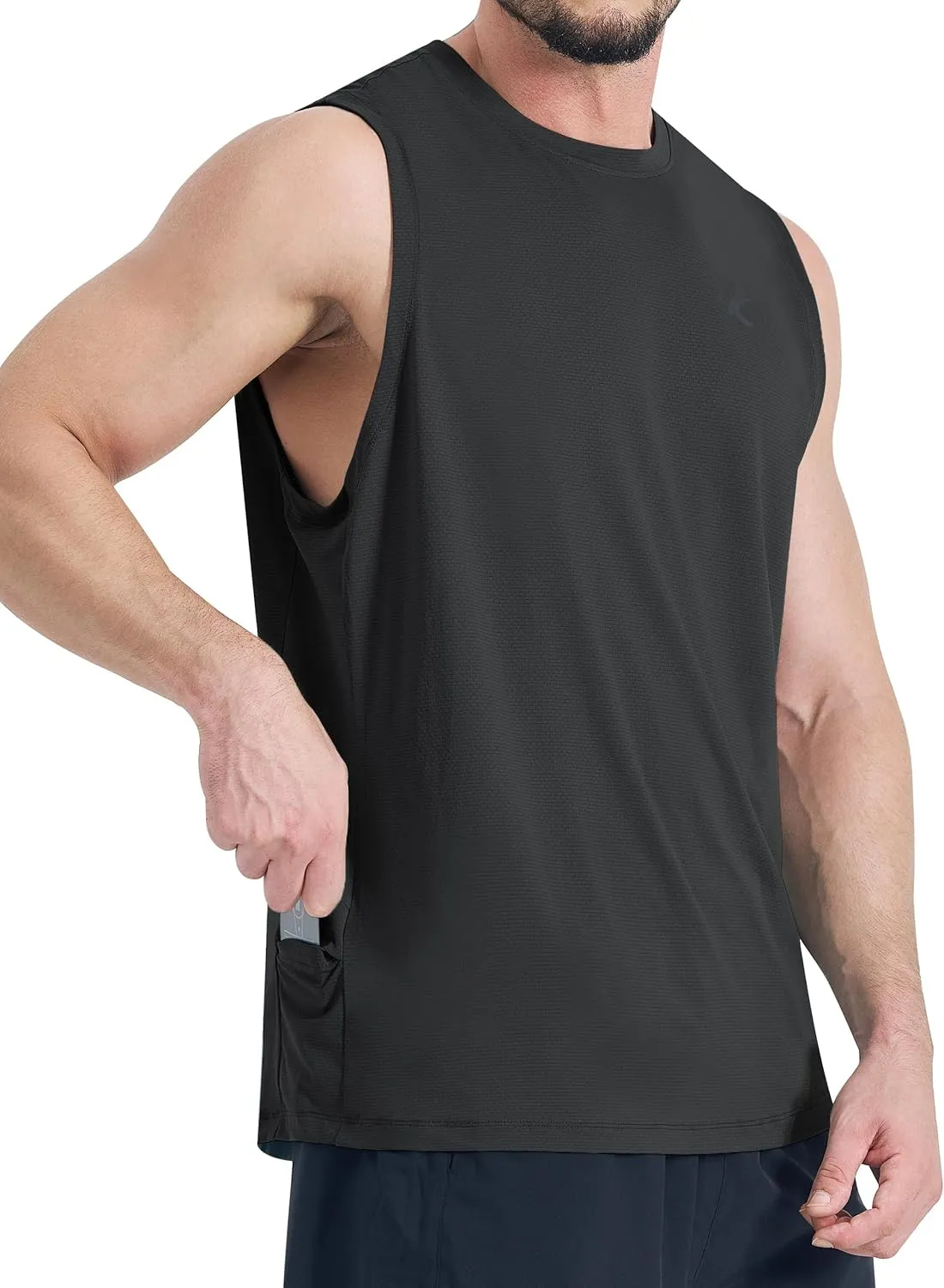 KPSUN Men's Quick Dry Workout Tank Tops Sleeveless Gym Muscle Shirts Fitness Running Athletic Swim Shirt with Side Pocket