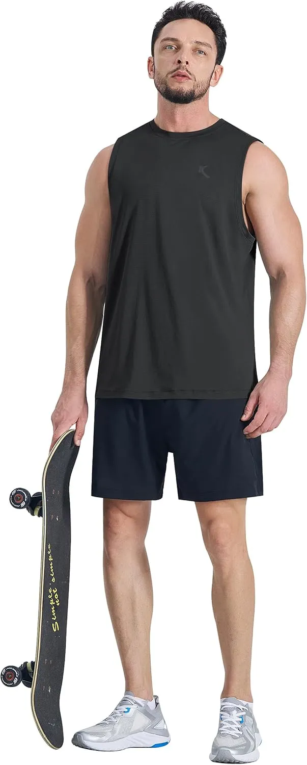 KPSUN Men's Quick Dry Workout Tank Tops Sleeveless Gym Muscle Shirts Fitness Running Athletic Swim Shirt with Side Pocket