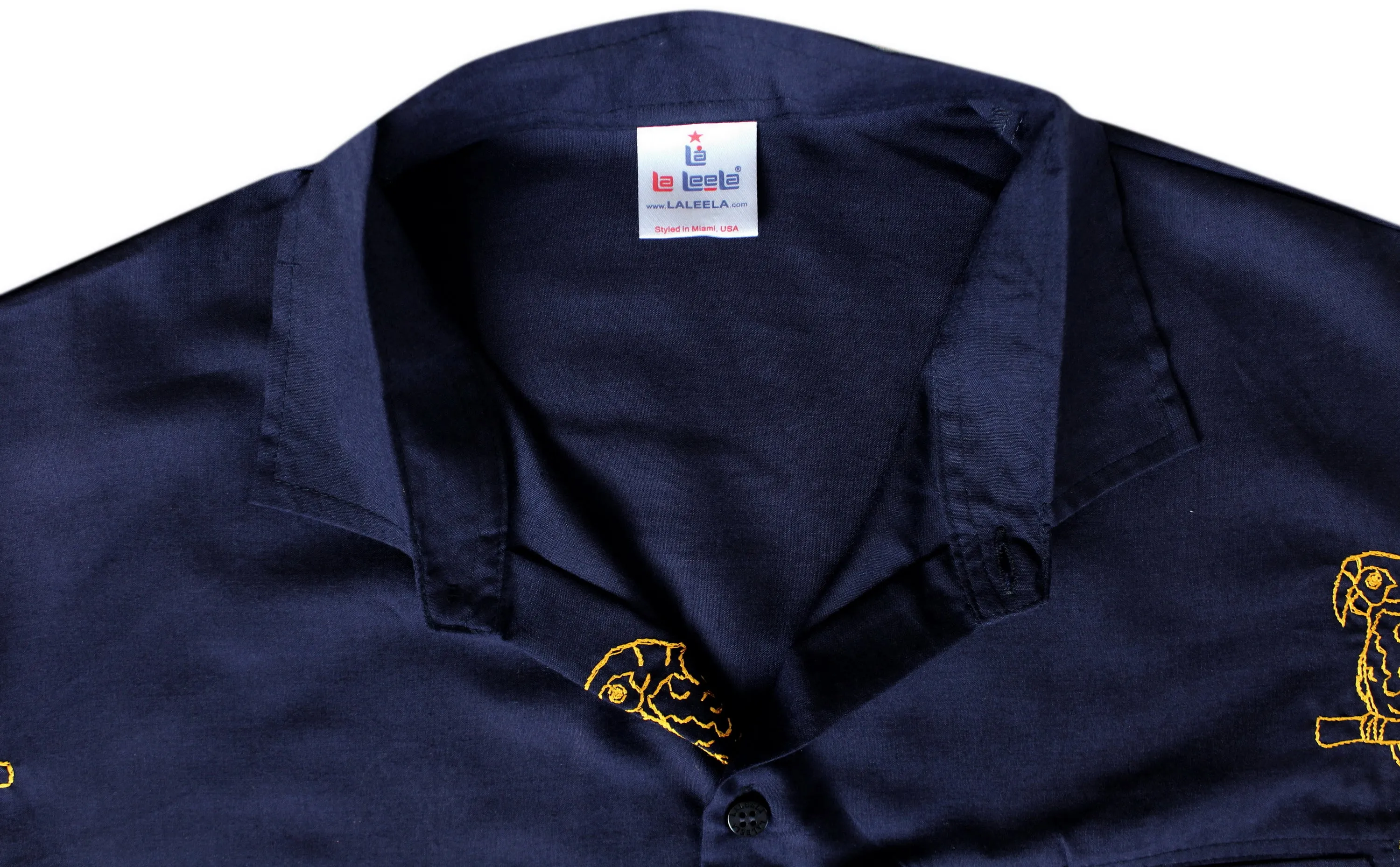 LA LEELA Men's Beach Hawaiian casual Aloha Button Down Short Sleeve shirt  Navy Blue_W861