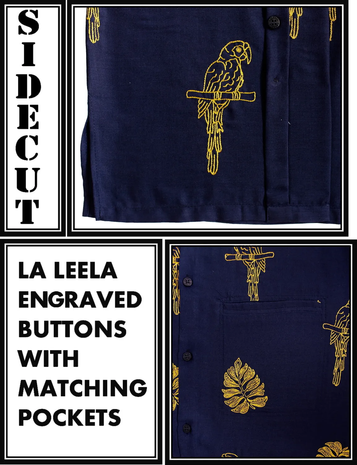 LA LEELA Men's Beach Hawaiian casual Aloha Button Down Short Sleeve shirt  Navy Blue_W861