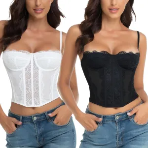 Lace Bustier Corset Tops for Women - Sexy Going Out Party Club Top with Buckle