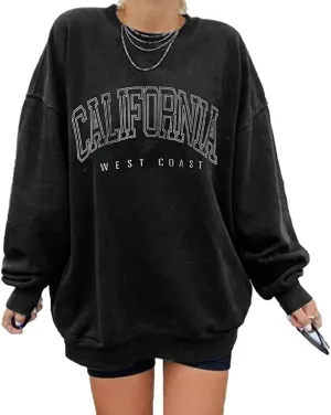 Langwyqu Women's Oversized Sweatshirt Los Angeles California Crewneck Long Sleeve Casual Loose Pullover Tops