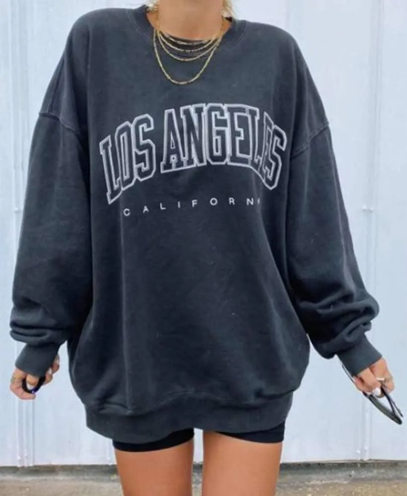 Langwyqu Women's Oversized Sweatshirt Los Angeles California Crewneck Long Sleeve Casual Loose Pullover Tops