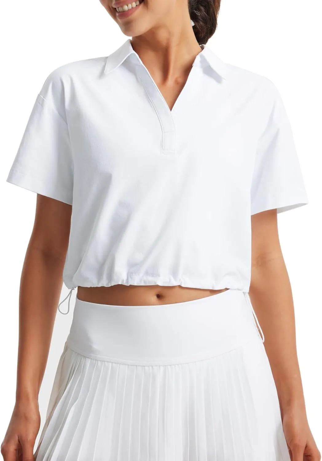 Libin Women's Short Sleeve V-Neck Polo Shirts Collared Lightweight Loose Fit T Shirt Cropped Tennis Golf Tops