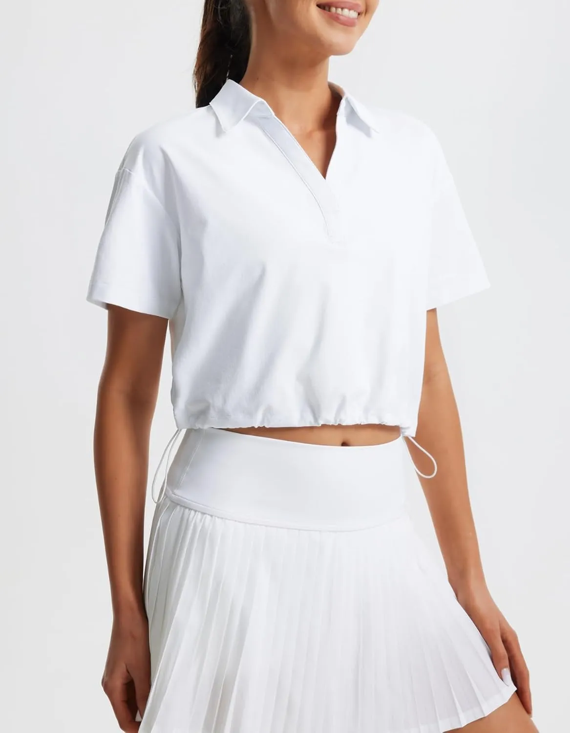 Libin Women's Short Sleeve V-Neck Polo Shirts Collared Lightweight Loose Fit T Shirt Cropped Tennis Golf Tops