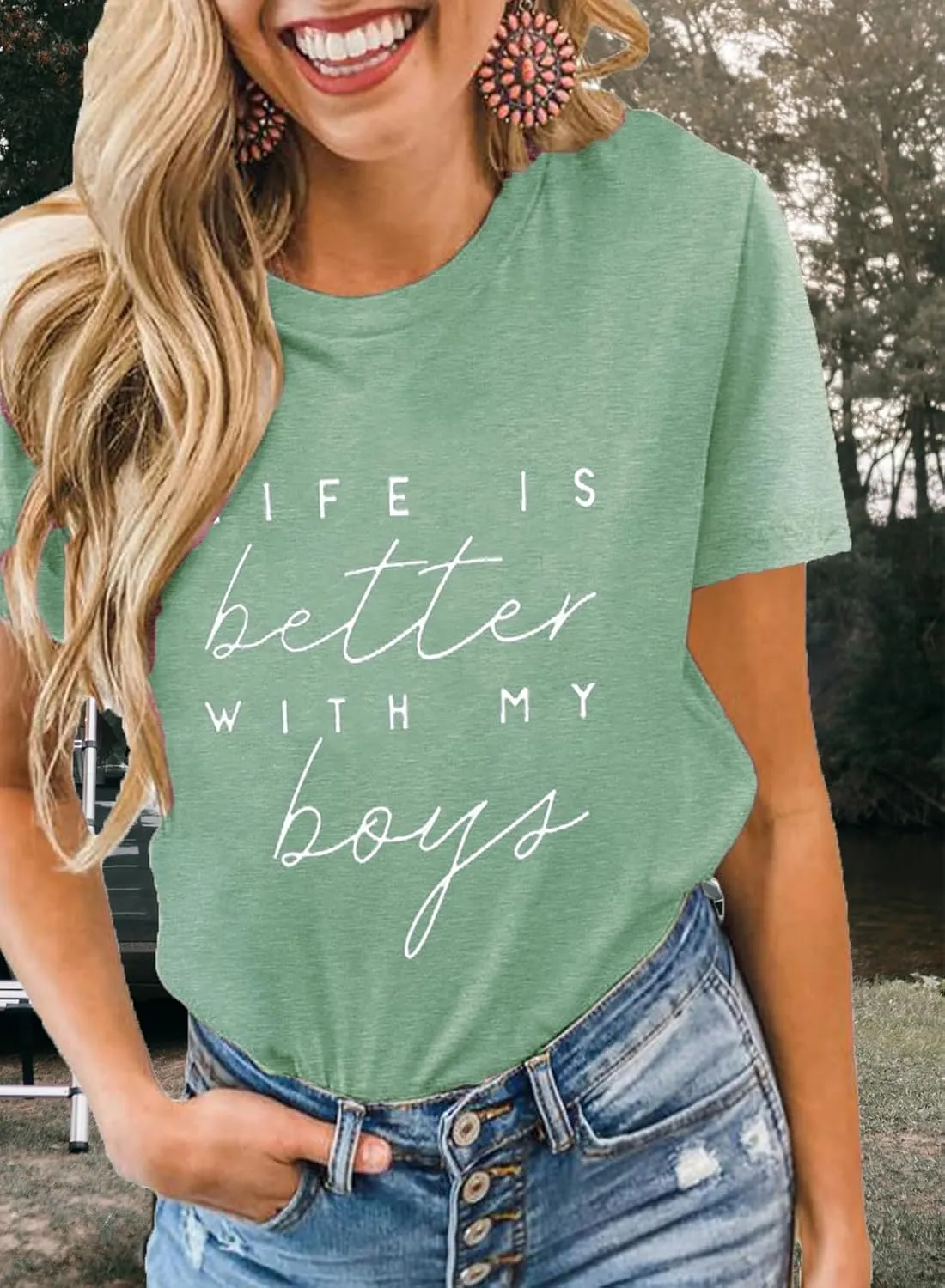 Life is Better with My Boys Women Funny Mom Gift Shirts Graphic Summer Short Athletic Casual Workout Tops
