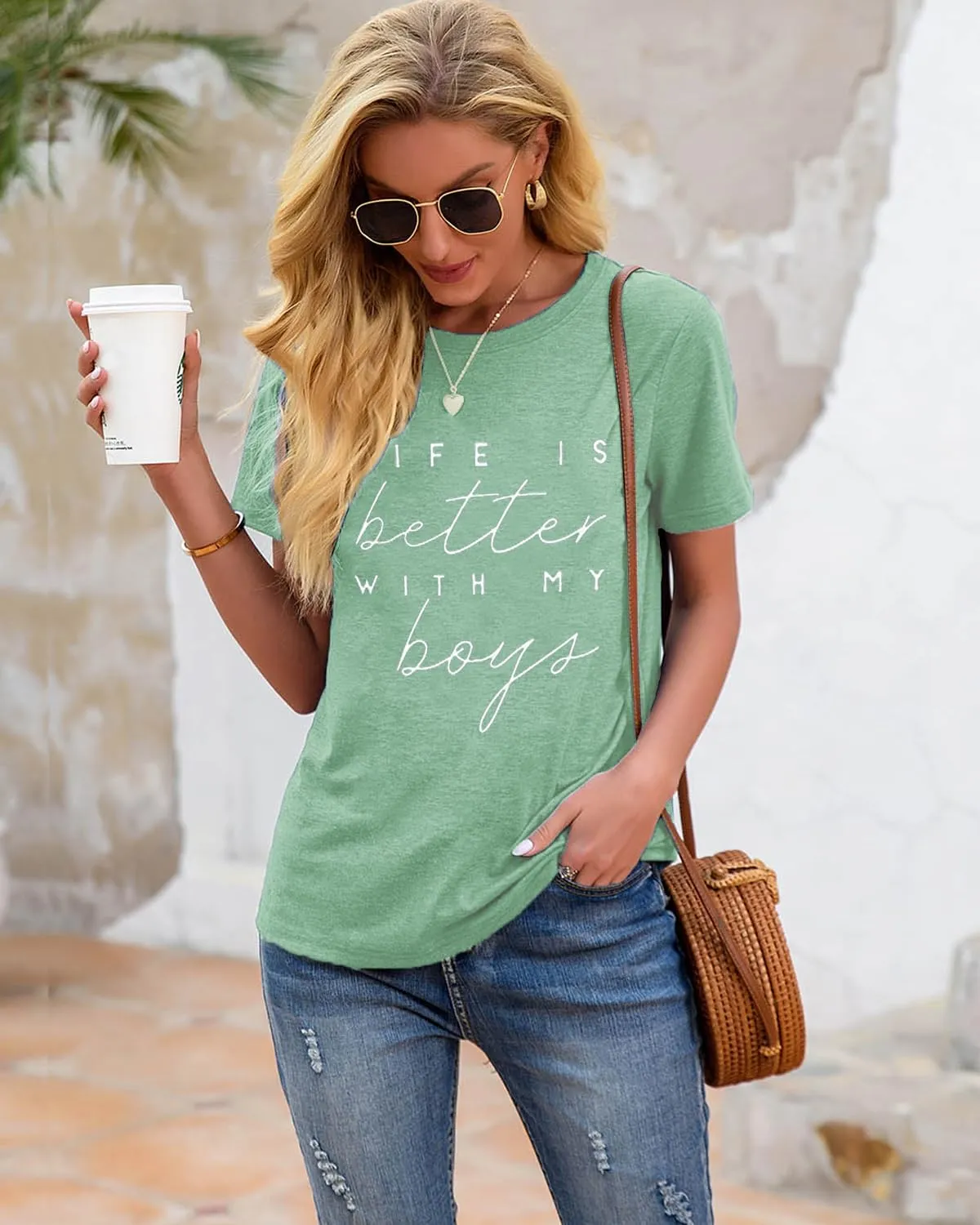 Life is Better with My Boys Women Funny Mom Gift Shirts Graphic Summer Short Athletic Casual Workout Tops