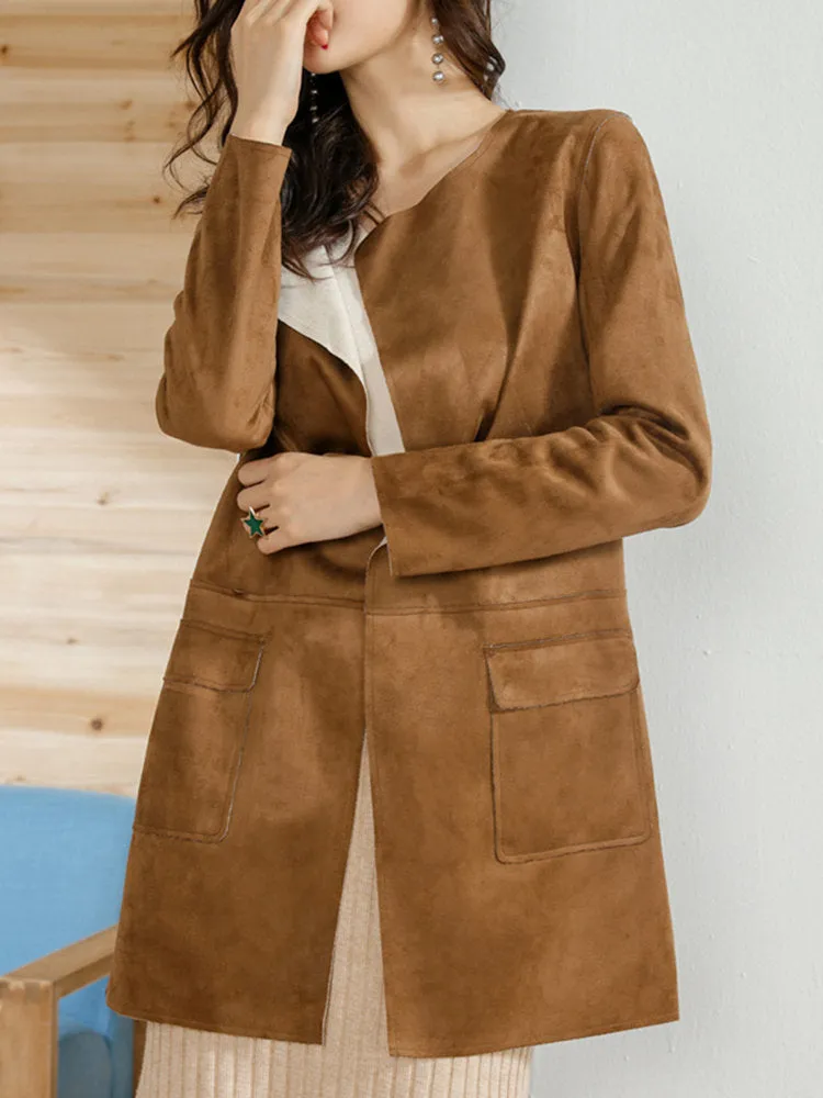 LILITH A PARIS Casual Loose Women Suede Coats