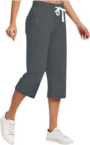 Linen Capri Pants for Women Casual Summer Solid Loose Outdoor Drawstring Pants with Pockets Trendy Summer Trousers