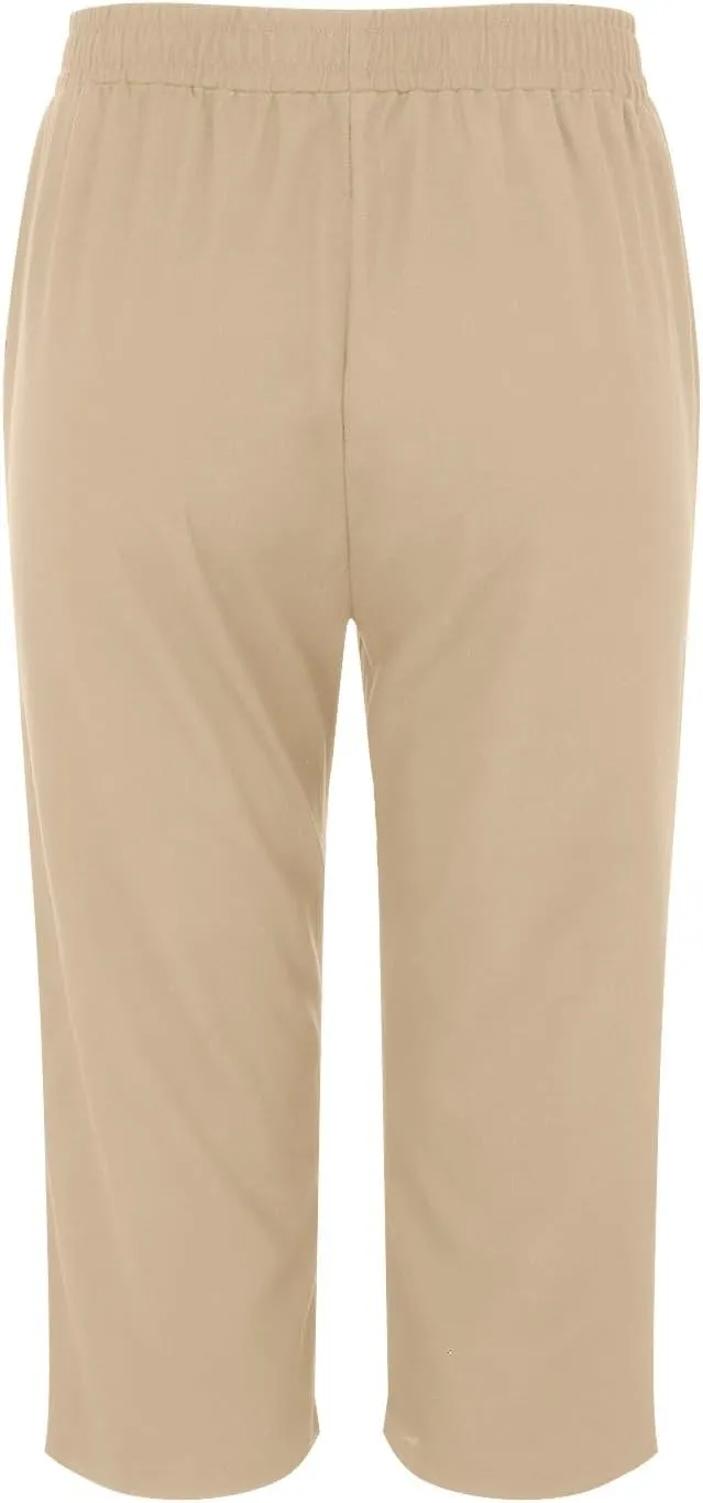 Linen Capris for Women Summer Solid Color Elastic Waisted Capri Pants with Pockets Casual Cropped Lounge Trousers