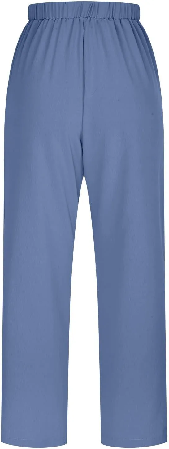 Linen Pants for Women 2025 Summer Elastic High Waist Wide Leg Trousers Casual Loose Flowy Lace up Beach Palazzo