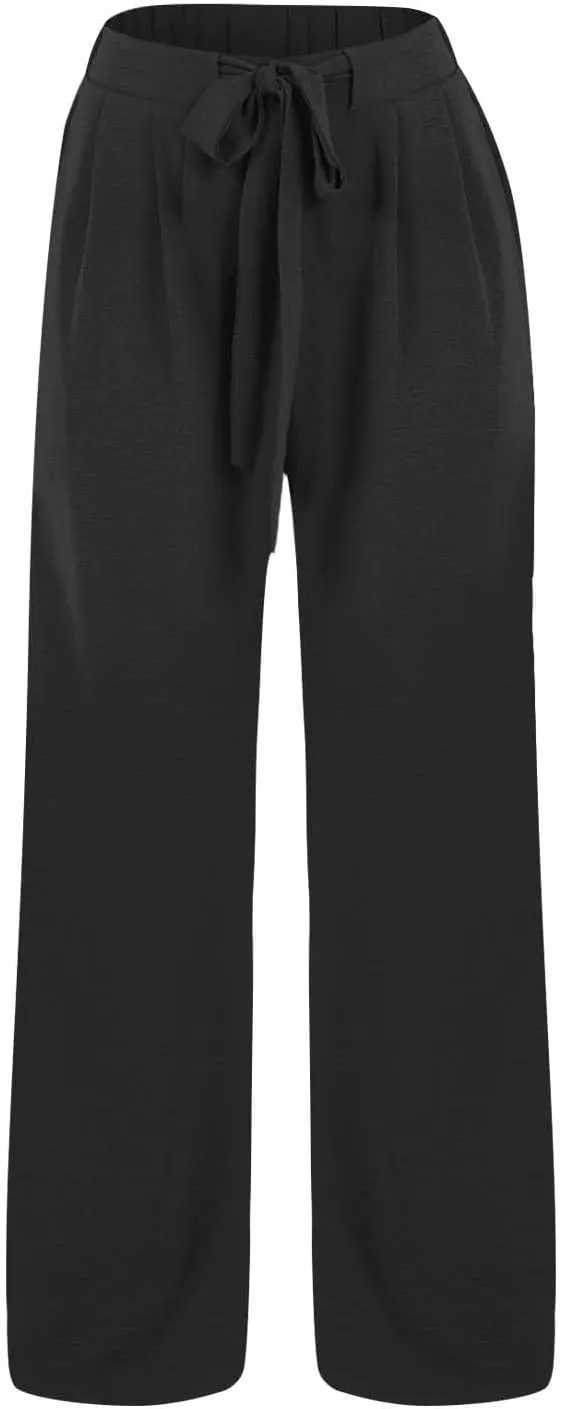 Linen Pants for Women 2025 Summer High Waisted Wide Leg Palazzo Pants Casual Loose Flowy Beach Trousers with Pockets