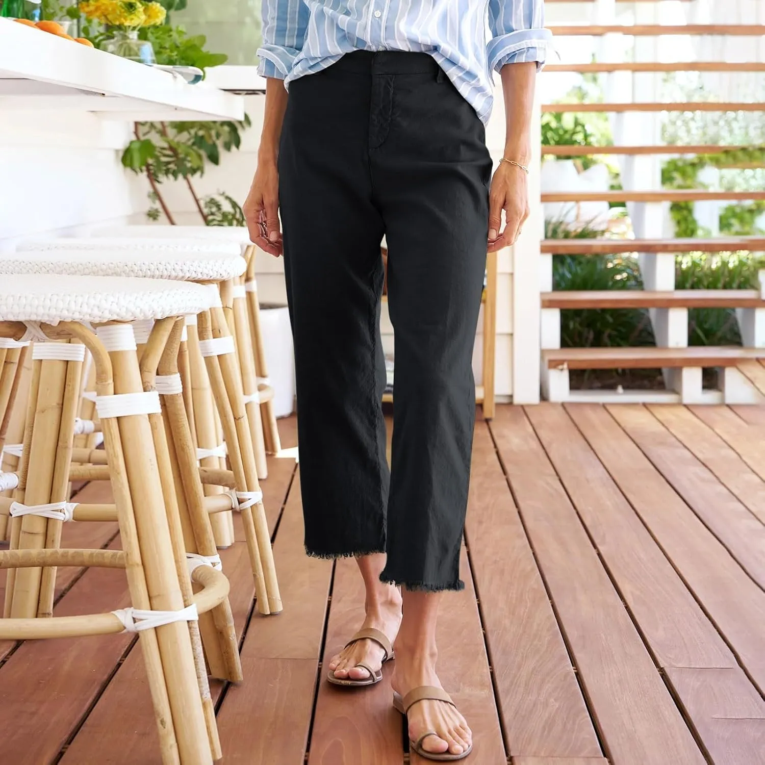 Linen Pants for Women, Casual Pants Linen Straight Leg Peasant Wide Plus