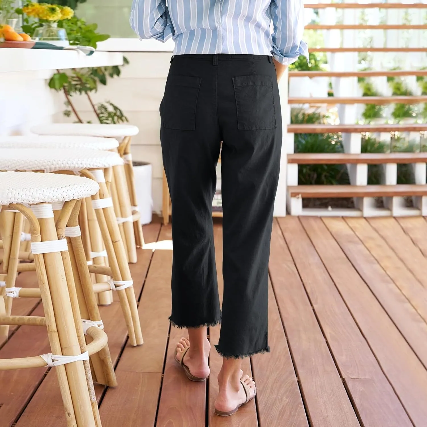 Linen Pants for Women, Casual Pants Linen Straight Leg Peasant Wide Plus