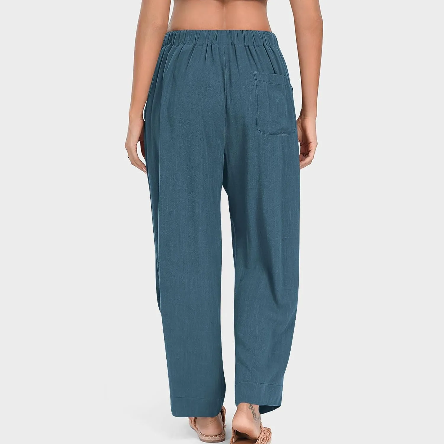 Linen Pants for Women Cotton Pleated Palazzo Pant Boho Drawstring Waist Wide Leg Trousers Summer 2025 Y2K Outfits