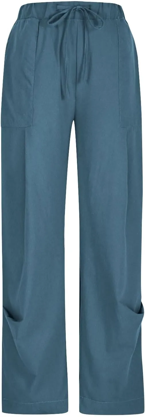 Linen Pants for Women Cotton Pleated Palazzo Pant Boho Drawstring Waist Wide Leg Trousers Summer 2025 Y2K Outfits