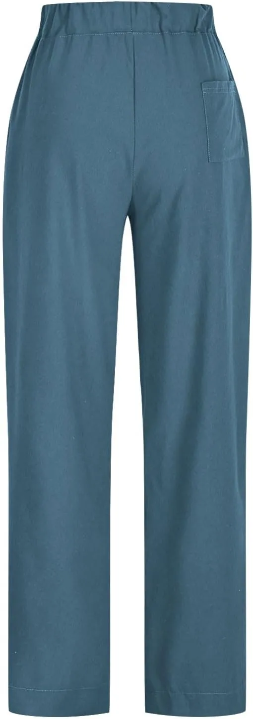 Linen Pants for Women Cotton Pleated Palazzo Pant Boho Drawstring Waist Wide Leg Trousers Summer 2025 Y2K Outfits