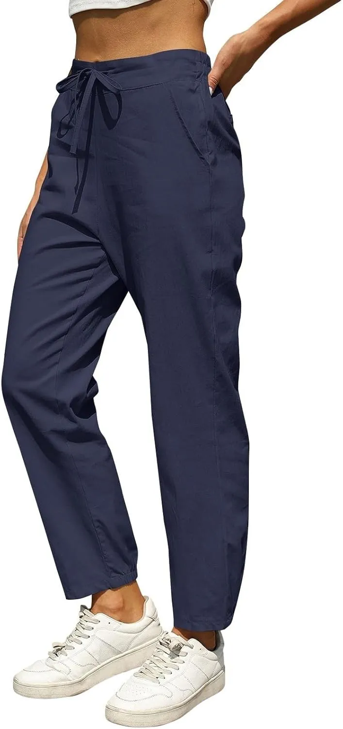 Linen Pants for Women Summer Casual High Waisted Lightweight Beach Pant with Pockets