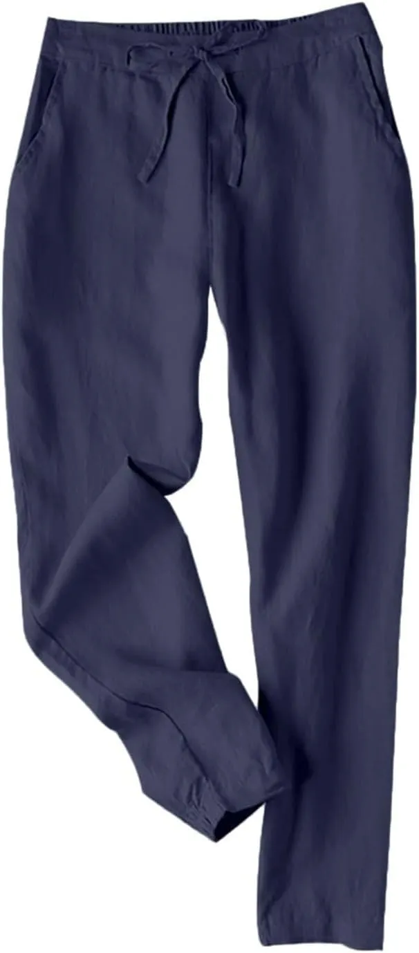 Linen Pants for Women Summer Casual High Waisted Lightweight Beach Pant with Pockets