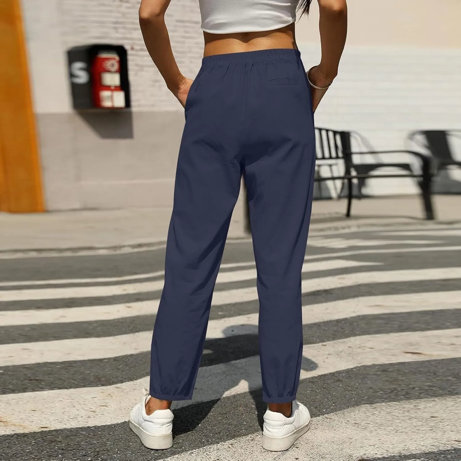 Linen Pants for Women Summer Casual High Waisted Lightweight Beach Pant with Pockets
