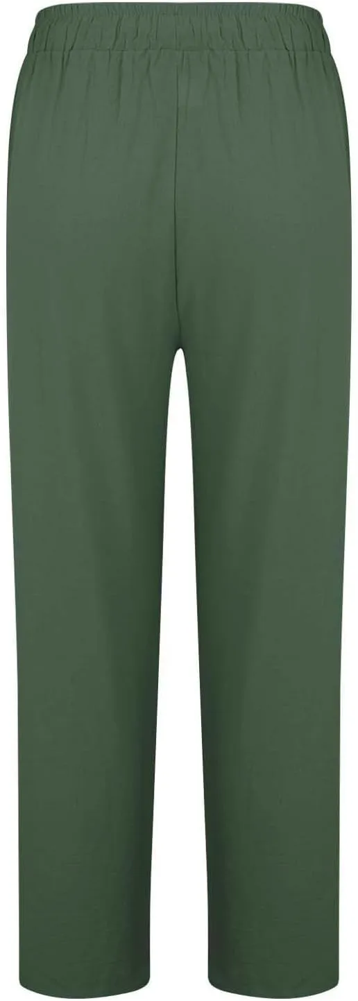 Linen Pants for Women Wide Leg Baggy Drawstring Elastic Waist Palazzo Trousers Summer Beach Pants with Pockets