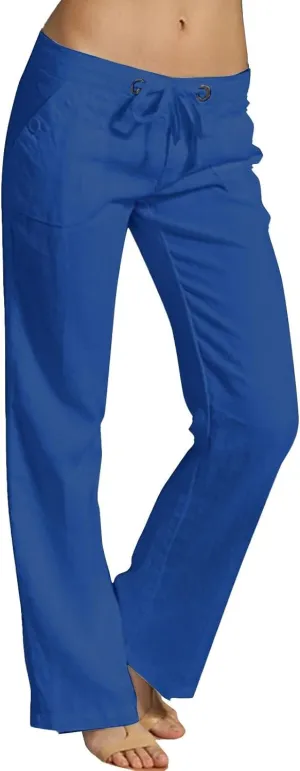 Linen Pants Women Straight Leg Low Rise Lounge Palazzo Capri Pants Summer Drawstring Casual Work Pants Trousers 2025